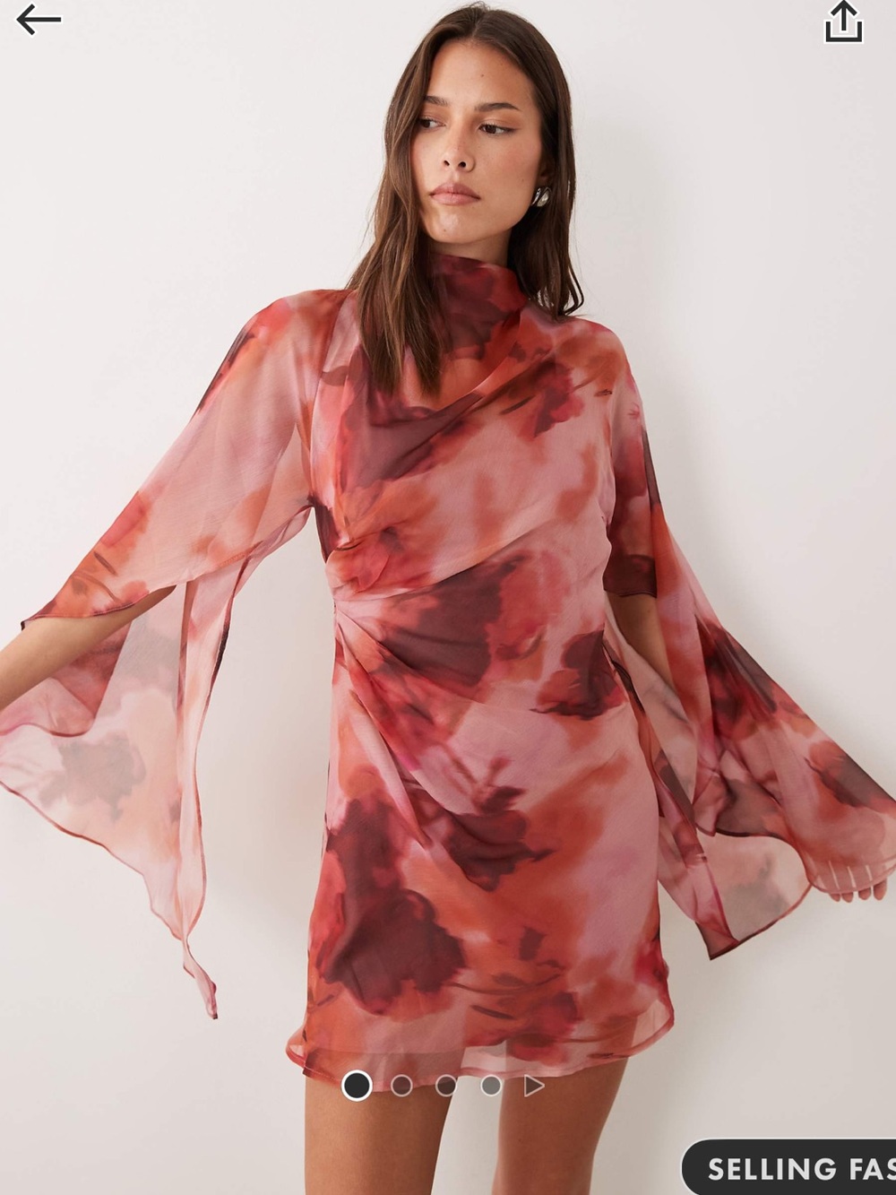 NWT ASOS DESIGN Mesh Floral Rose Blurred Mini Cape Dress